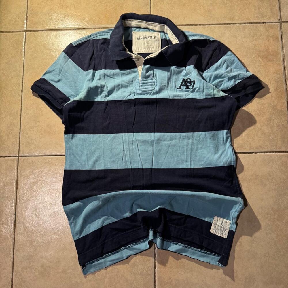 Vintage y2k 2000s aeropostale blue striped polo Size L in mens